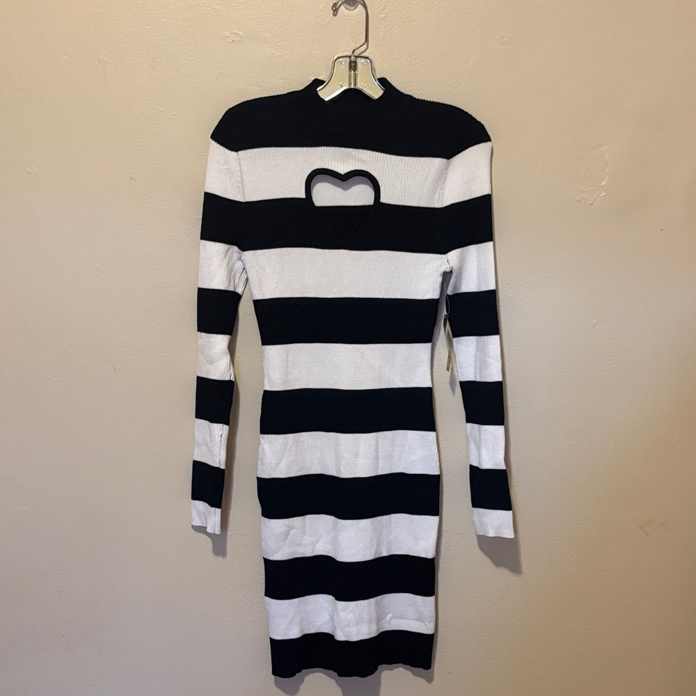Derek Heart Striped Long Sleeve Dress with Heart Cutout